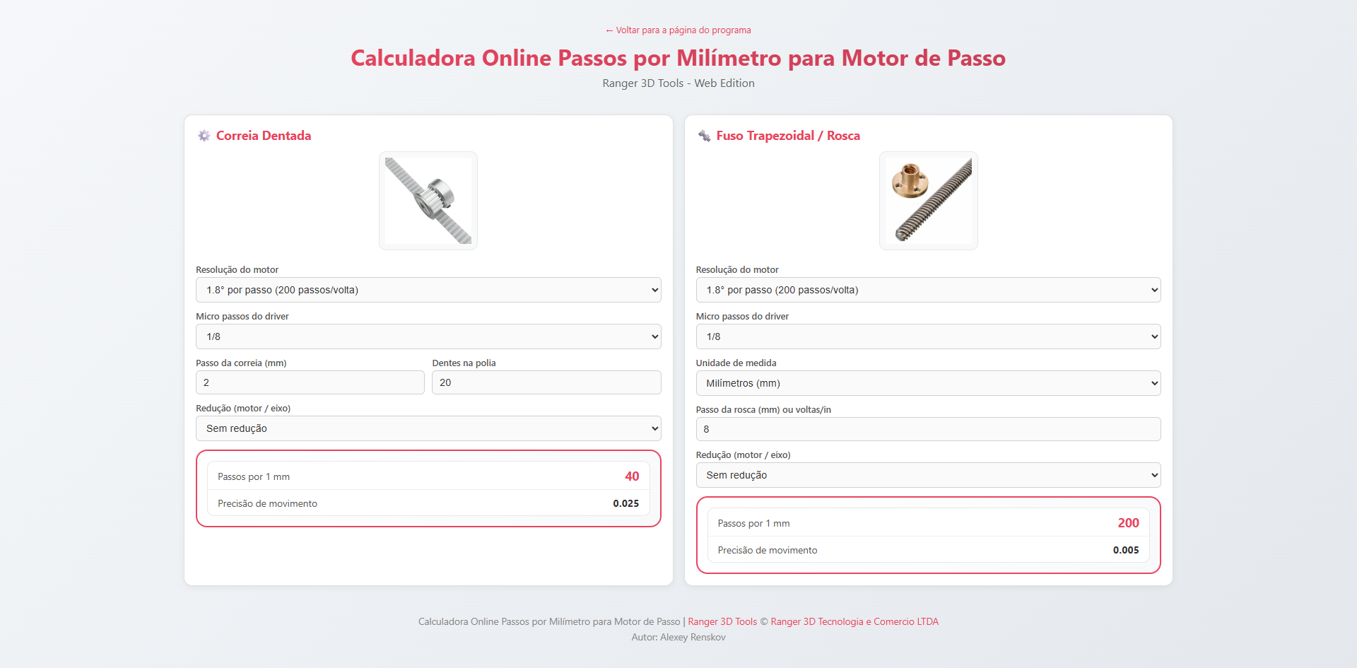 Calculadora Online Passos por Milímetro para Motor de Passo